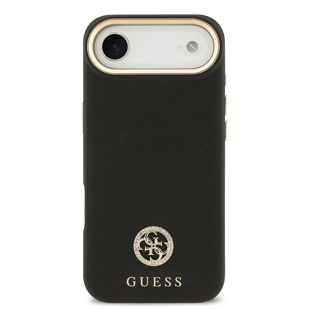 Apple iPhone 17 Air Kılıf Guess Orjinal Lisanslı M-safe Şarj Özellikli Grained Yazı ve Taşlı 4G Logolu Kapak Kahverengi