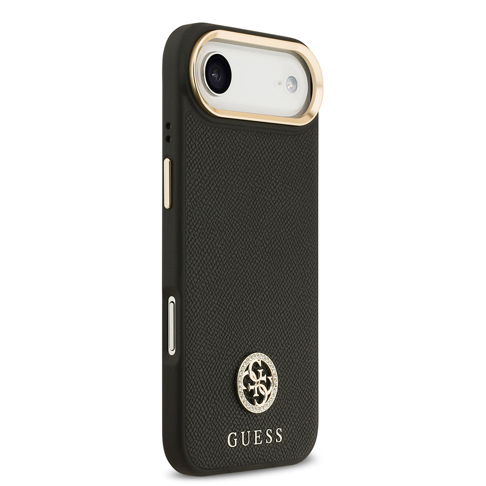 Apple iPhone 17 Air Kılıf Guess Orjinal Lisanslı M-safe Şarj Özellikli Grained Yazı ve Taşlı 4G Logolu Kapak Bej