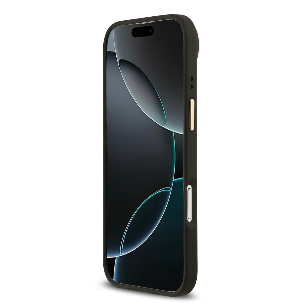 Apple iPhone 17 Air Kılıf Guess Orjinal Lisanslı M-safe Şarj Özellikli Grained Yazı ve Taşlı 4G Logolu Kapak Bej