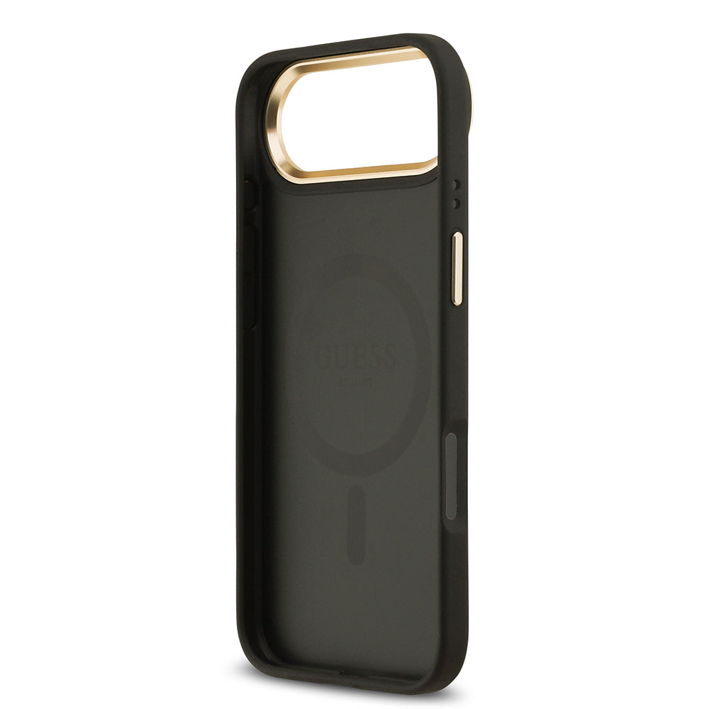 Apple iPhone 17 Air Kılıf Guess Orjinal Lisanslı M-safe Şarj Özellikli Grained Yazı ve Taşlı 4G Logolu Kapak Kahverengi