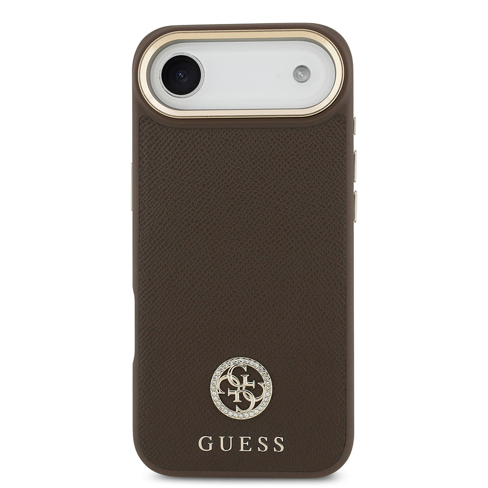 Apple iPhone 17 Air Kılıf Guess Orjinal Lisanslı M-safe Şarj Özellikli Grained Yazı ve Taşlı 4G Logolu Kapak Bej