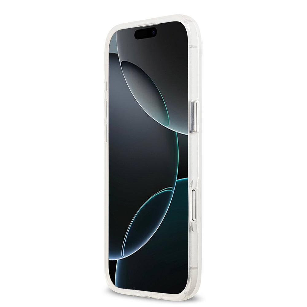 Apple iPhone 17 Air Kılıf Guess Orjinal Lisanslı M-safe Şarj Özellikli IML Baskılı Üçgen Logolu Metal Kamera Çerçeveli Kapak Şeffaf