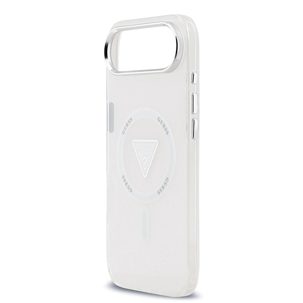 Apple iPhone 17 Air Kılıf Guess Orjinal Lisanslı M-safe Şarj Özellikli IML Baskılı Üçgen Logolu Metal Kamera Çerçeveli Kapak Şeffaf