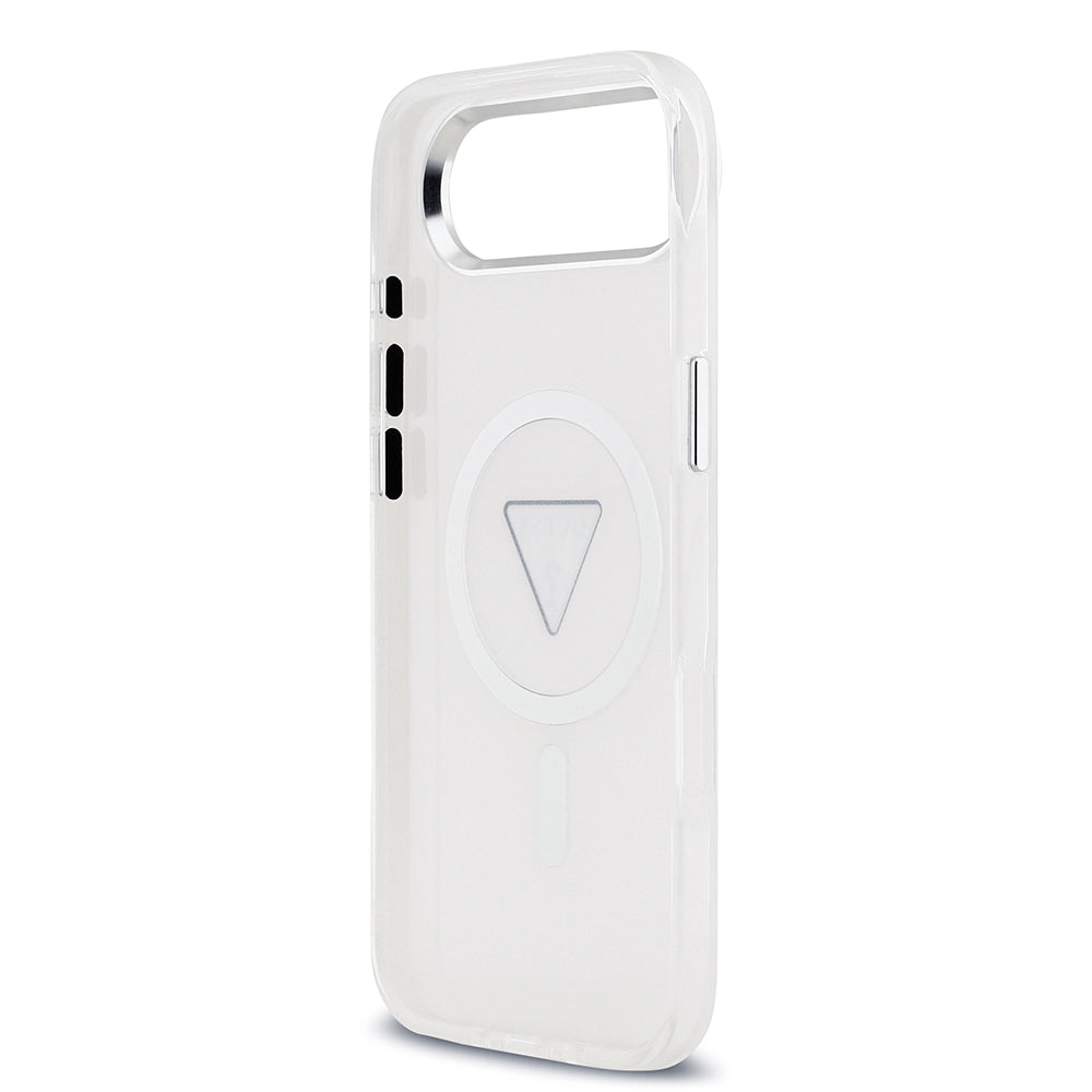 Apple iPhone 17 Air Kılıf Guess Orjinal Lisanslı M-safe Şarj Özellikli IML Baskılı Üçgen Logolu Metal Kamera Çerçeveli Kapak Şeffaf