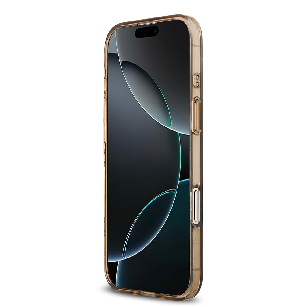 Apple iPhone 17 Air Kılıf Guess Orjinal Lisanslı M-safe Şarj Özellikli IML Peony ve 4G Desenli Klasik Logolu Kapak Kahverengi