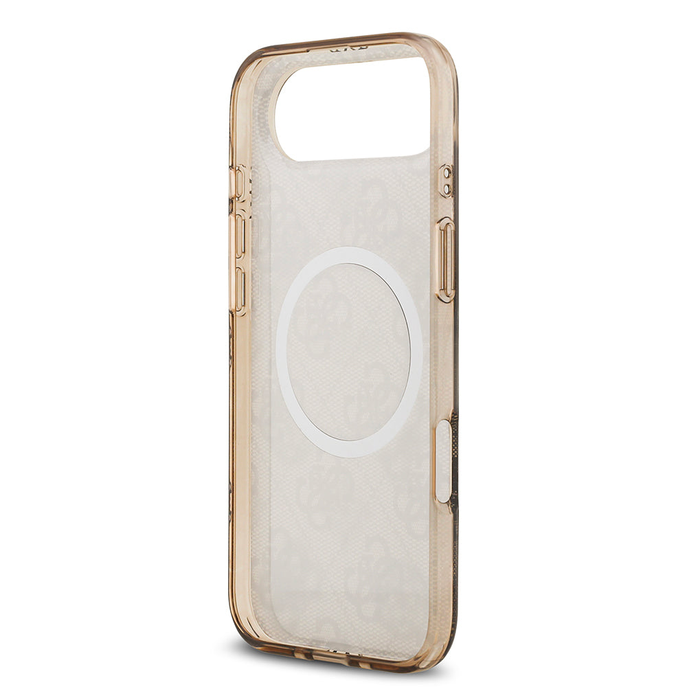 Apple iPhone 17 Air Kılıf Guess Orjinal Lisanslı M-safe Şarj Özellikli IML Peony ve 4G Desenli Klasik Logolu Kapak Kahverengi