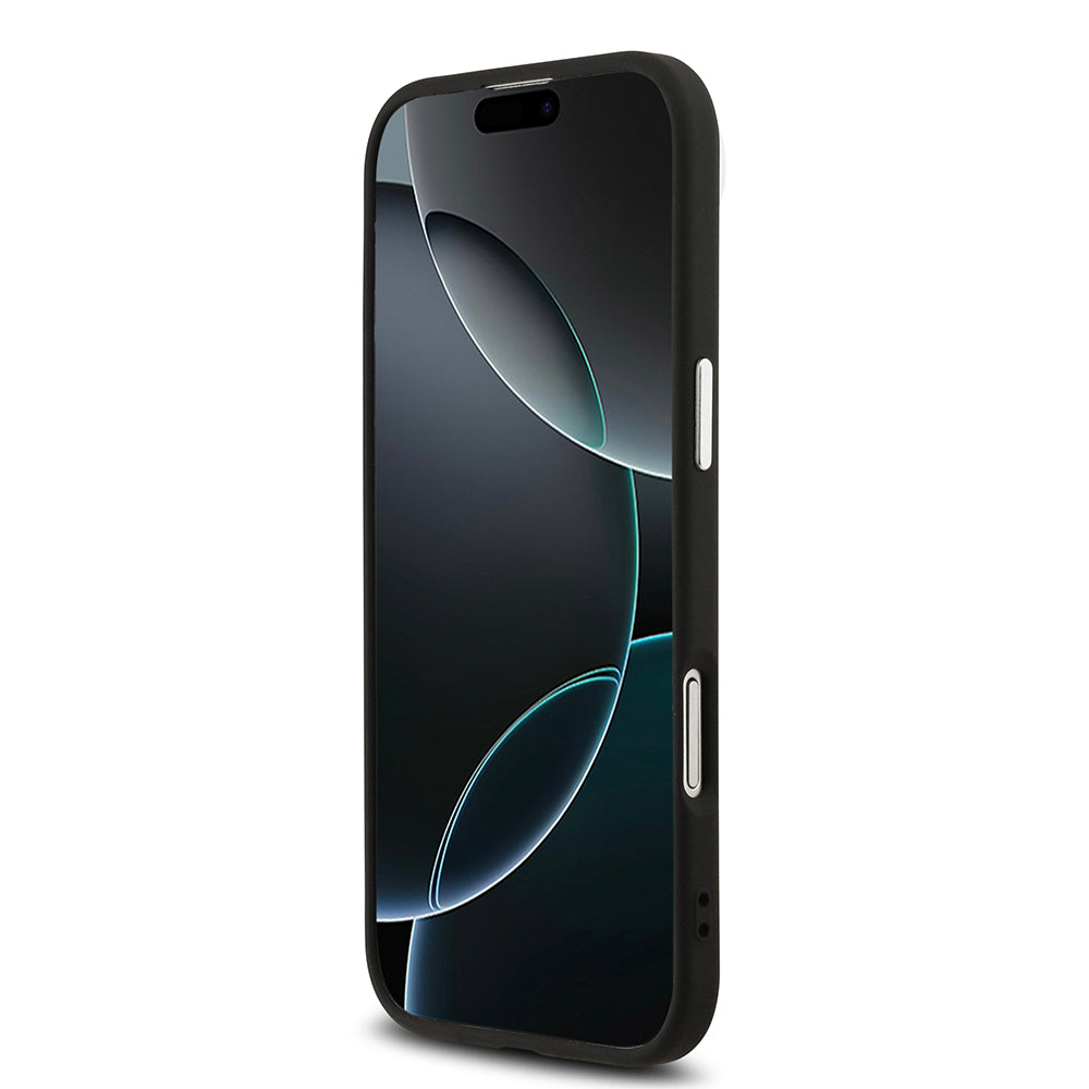 Apple iPhone 17 Air Kılıf Guess Orjinal Lisanslı M-safe Şarj Özellikli Metal Kamera Çerçeveli Üçgen Logolu Glitter Kapak Pembe