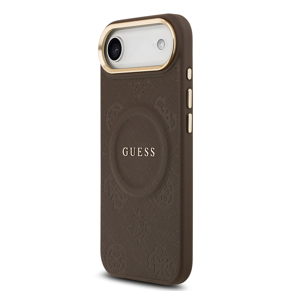 Apple iPhone 17 Air Kılıf Guess Orjinal Lisanslı M-safe Şarj Özellikli Sıcak Baskılı Yazı Logolu PU Deri Peony Kapak Pembe