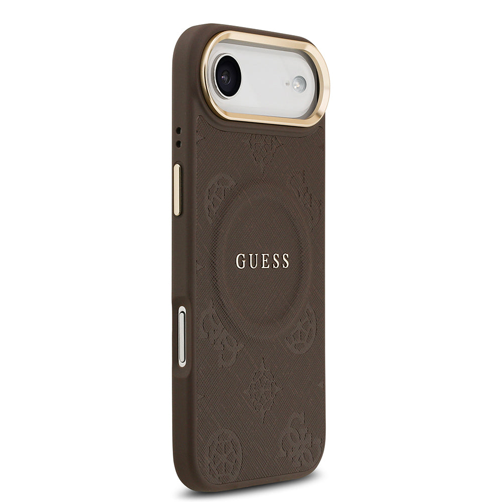 Apple iPhone 17 Air Kılıf Guess Orjinal Lisanslı M-safe Şarj Özellikli Sıcak Baskılı Yazı Logolu PU Deri Peony Kapak Pembe