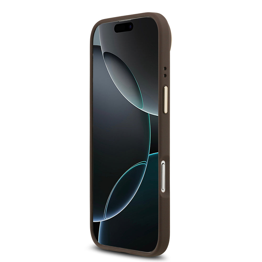 Apple iPhone 17 Air Kılıf Guess Orjinal Lisanslı M-safe Şarj Özellikli Sıcak Baskılı Yazı Logolu PU Deri Peony Kapak Bej