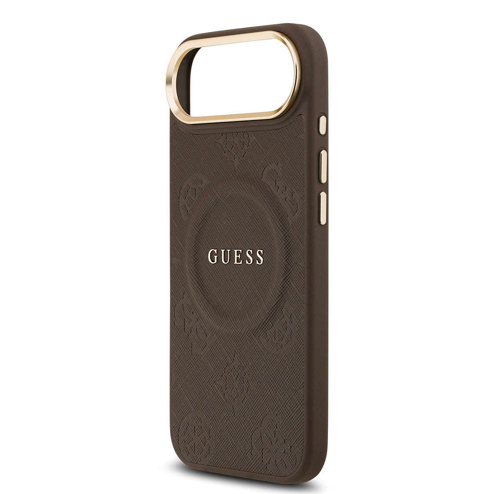 Apple iPhone 17 Air Kılıf Guess Orjinal Lisanslı M-safe Şarj Özellikli Sıcak Baskılı Yazı Logolu PU Deri Peony Kapak Pembe