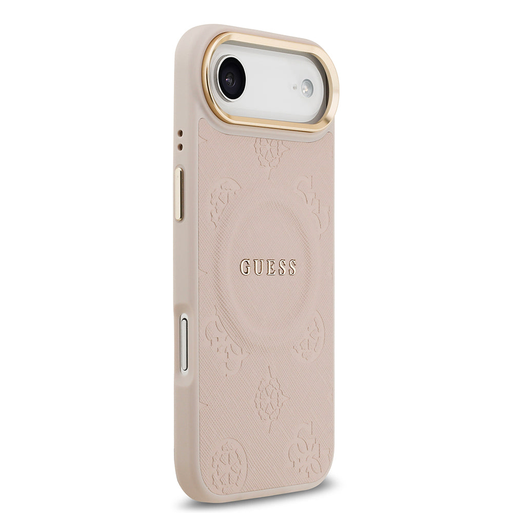 Apple iPhone 17 Air Kılıf Guess Orjinal Lisanslı M-safe Şarj Özellikli Sıcak Baskılı Yazı Logolu PU Deri Peony Kapak Kahverengi