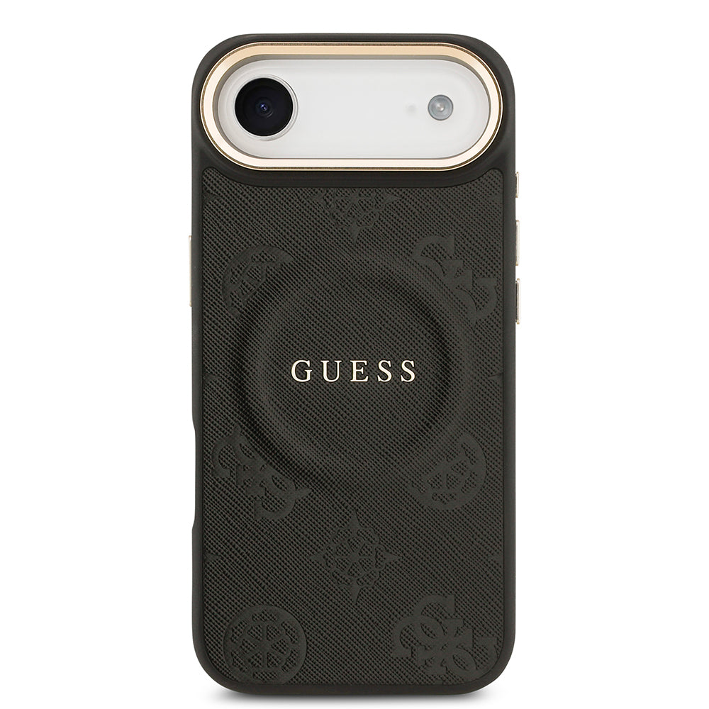 Apple iPhone 17 Air Kılıf Guess Orjinal Lisanslı M-safe Şarj Özellikli Sıcak Baskılı Yazı Logolu PU Deri Peony Kapak Kahverengi