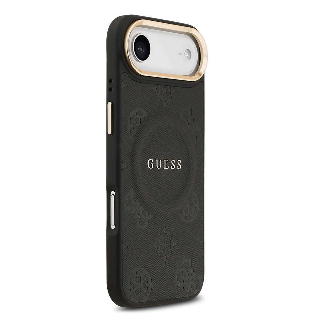 Apple iPhone 17 Air Kılıf Guess Orjinal Lisanslı M-safe Şarj Özellikli Sıcak Baskılı Yazı Logolu PU Deri Peony Kapak Kahverengi