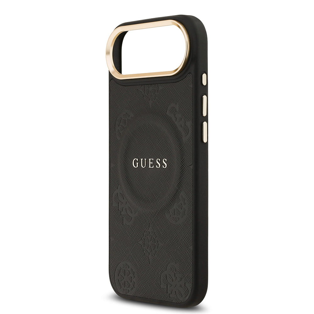 Apple iPhone 17 Air Kılıf Guess Orjinal Lisanslı M-safe Şarj Özellikli Sıcak Baskılı Yazı Logolu PU Deri Peony Kapak Pembe