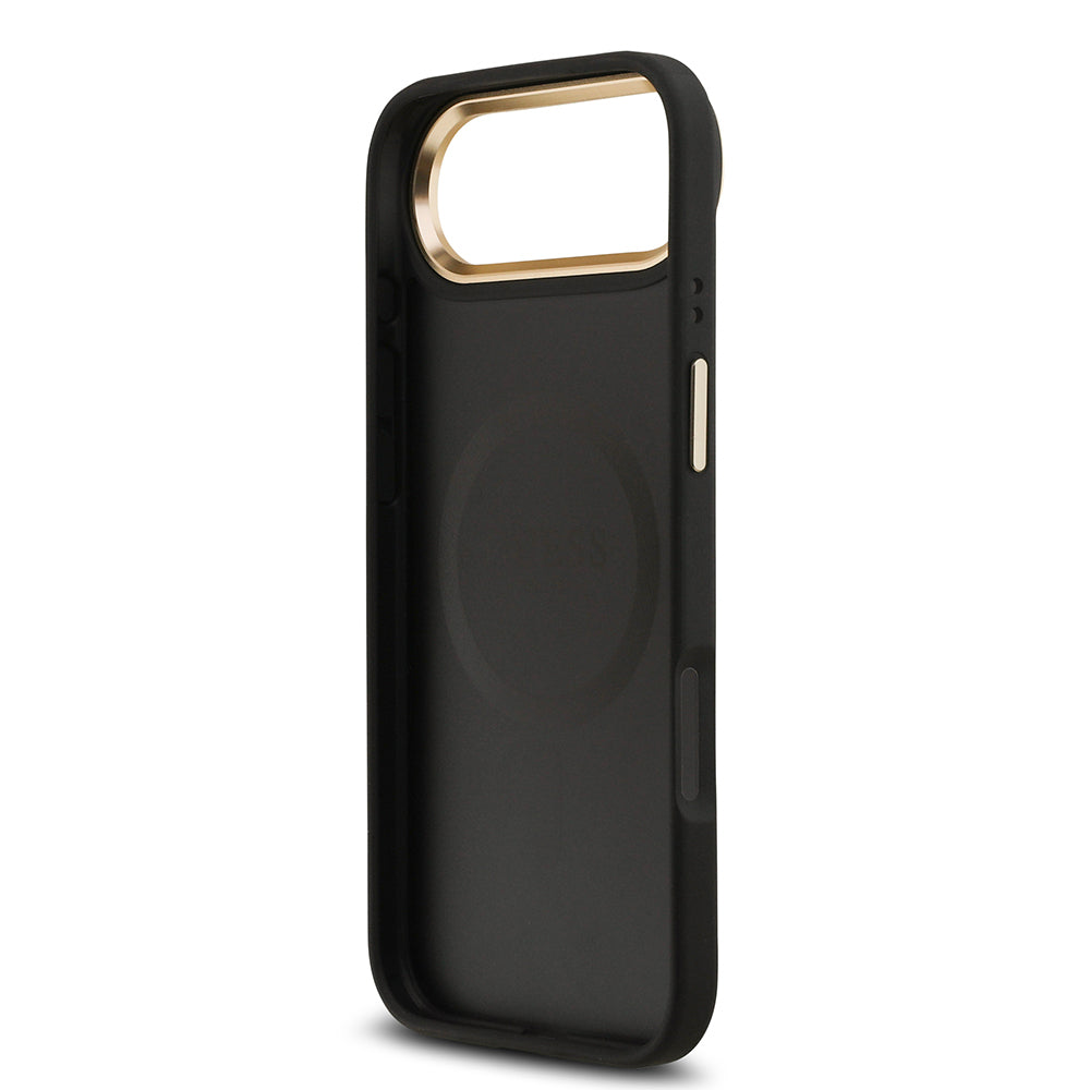 Apple iPhone 17 Air Kılıf Guess Orjinal Lisanslı M-safe Şarj Özellikli Sıcak Baskılı Yazı Logolu PU Deri Peony Kapak Pembe