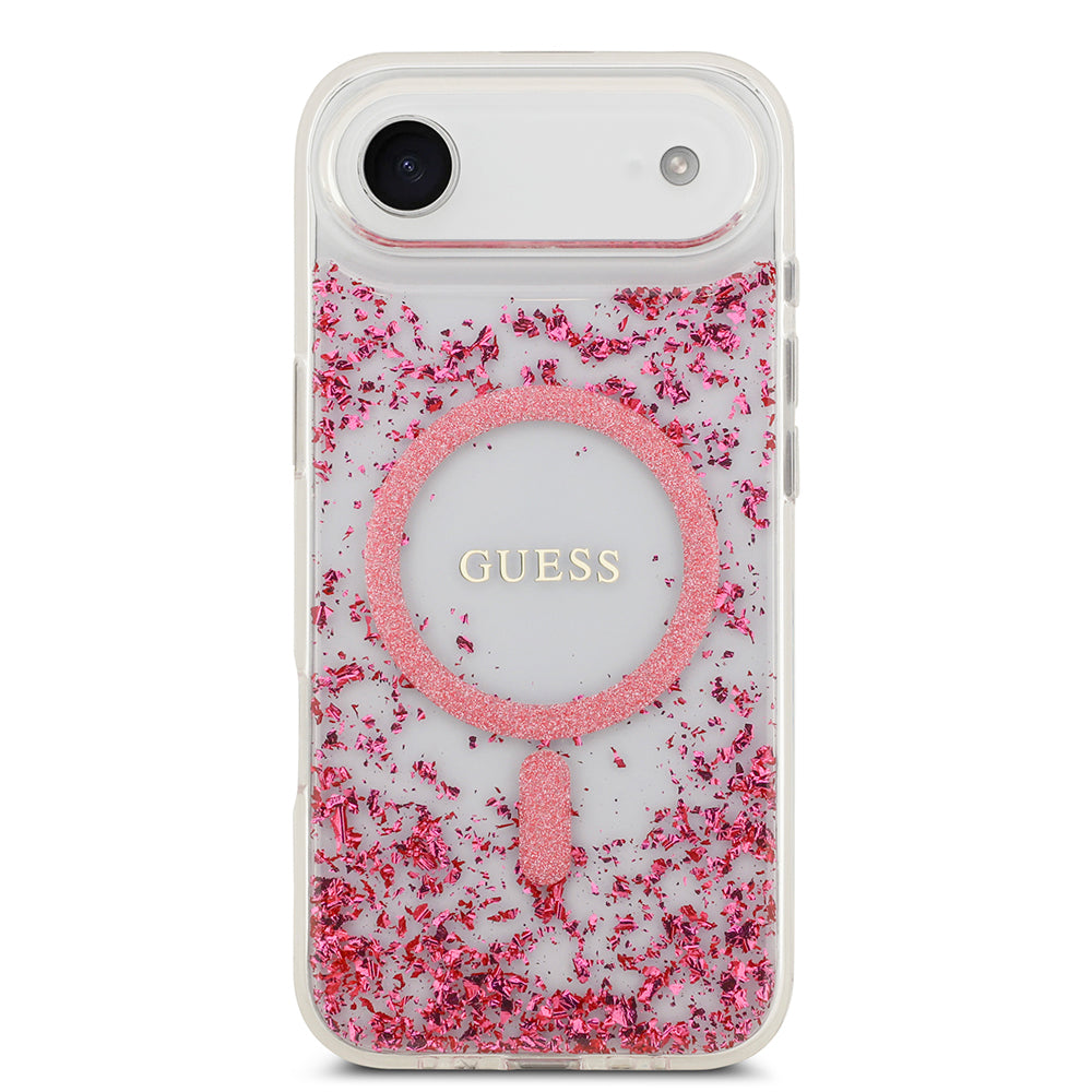 Apple iPhone 17 Air Kılıf Guess Orjinal Lisanslı M-safe Şarj Özellikli Transparan Resin Bottom Kapak Pembe
