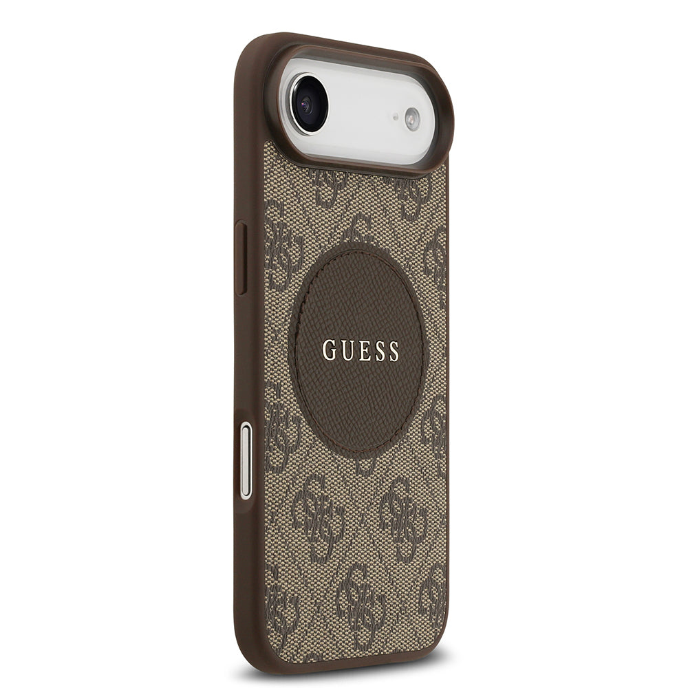 Apple iPhone 17 Air Kılıf Guess Orjinal Lisanslı M-safe Şarj Özellikli Yazı Logolu Circle Classic Kapak  Kahverengi