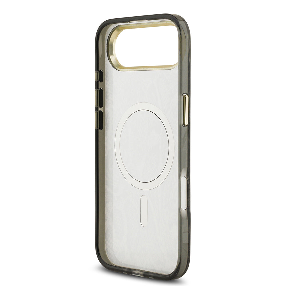 Apple iPhone 17 Air Kılıf Guess Orjinal Lisanslı M-safe Şarj Özellikli Yazı Logolu Python Desenli Kapak Siyah