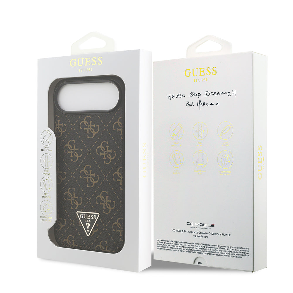 Apple iPhone 17 Air Kılıf Guess Orjinal Lisanslı PU Deri 4G Desenli Üçgen Logolu Kapak Siyah