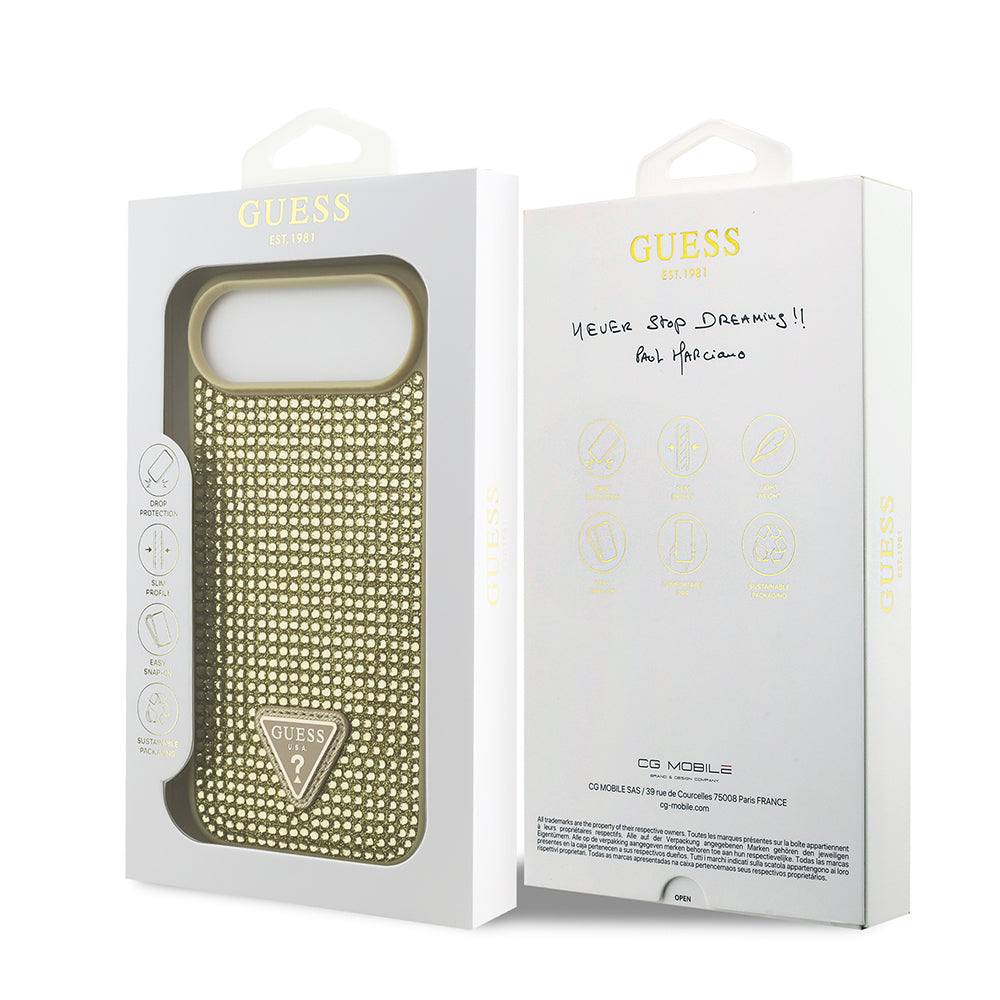 Apple iPhone 17 Air Kılıf Guess Orjinal Lisanslı Taşlı Arka Yüzey Üçgen Logolu Kapak Gümüş