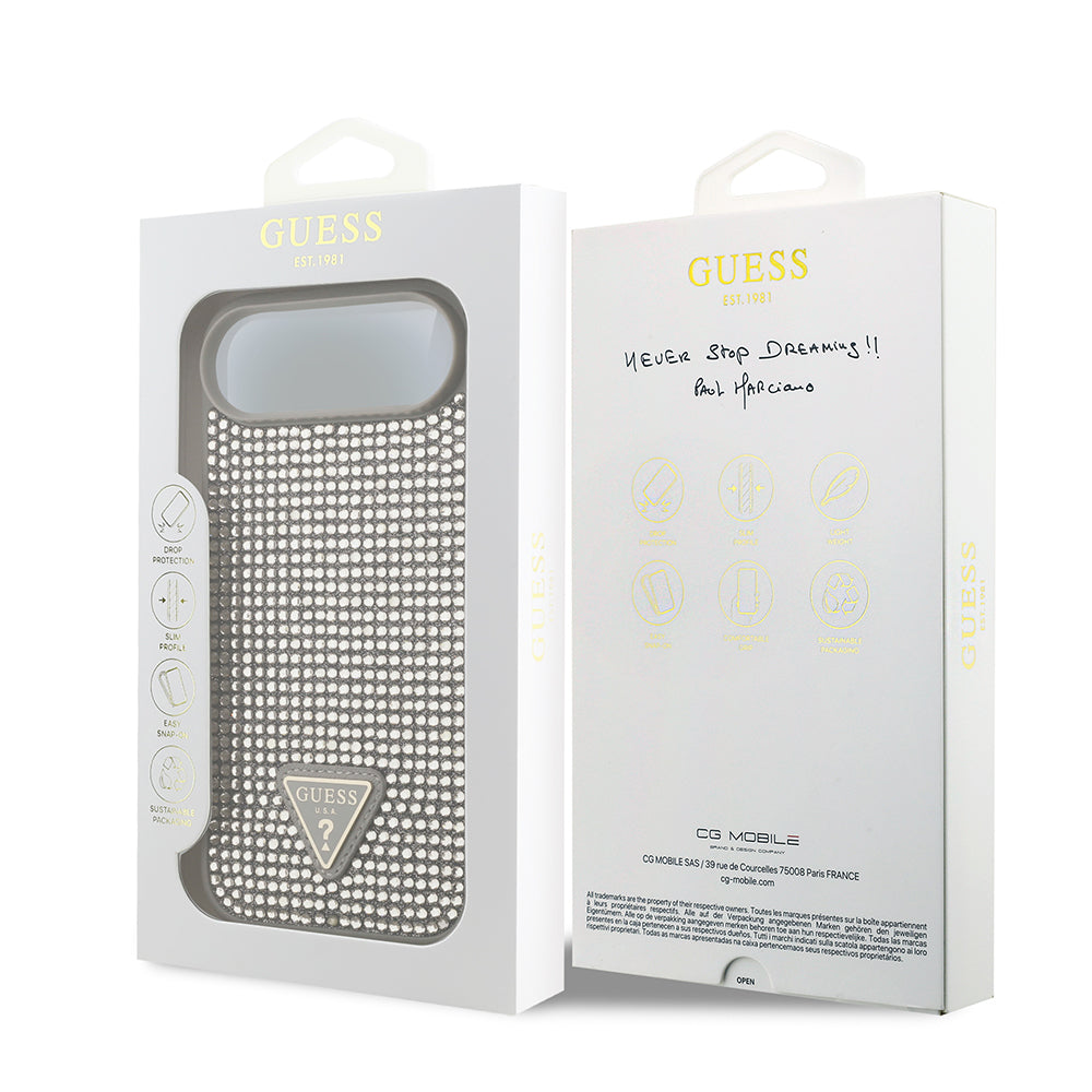 Apple iPhone 17 Air Kılıf Guess Orjinal Lisanslı Taşlı Arka Yüzey Üçgen Logolu Kapak Siyah