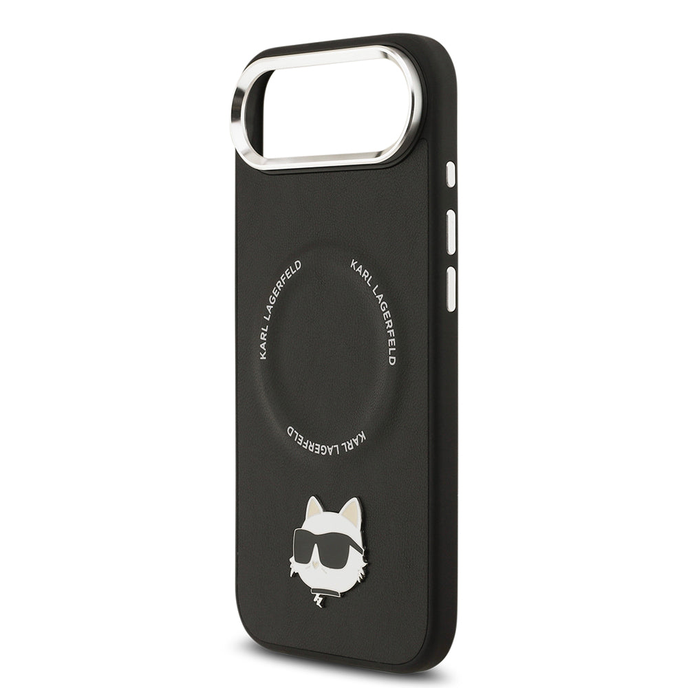 Apple iPhone 17 Air Kılıf Karl Lagerfeld Orjinal Lisanslı M-safe Şarj Özellikli Metal Kamera ve Buton Tasarımlı Choupette PU Deri Kapak Siyah