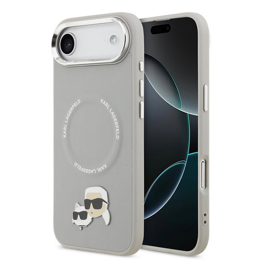 Apple iPhone 17 Air Kılıf Karl Lagerfeld Orjinal Lisanslı M-safe Şarj Özellikli Metal Kamera ve Buton Tasarımlı K&C PU Deri Kapak Siyah