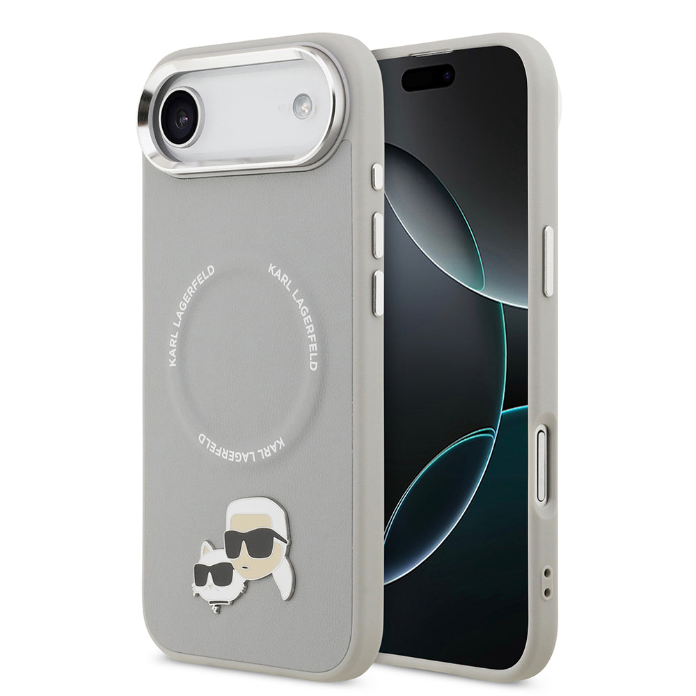 Apple iPhone 17 Air Kılıf Karl Lagerfeld Orjinal Lisanslı M-safe Şarj Özellikli Metal Kamera ve Buton Tasarımlı K&C PU Deri Kapak Bej