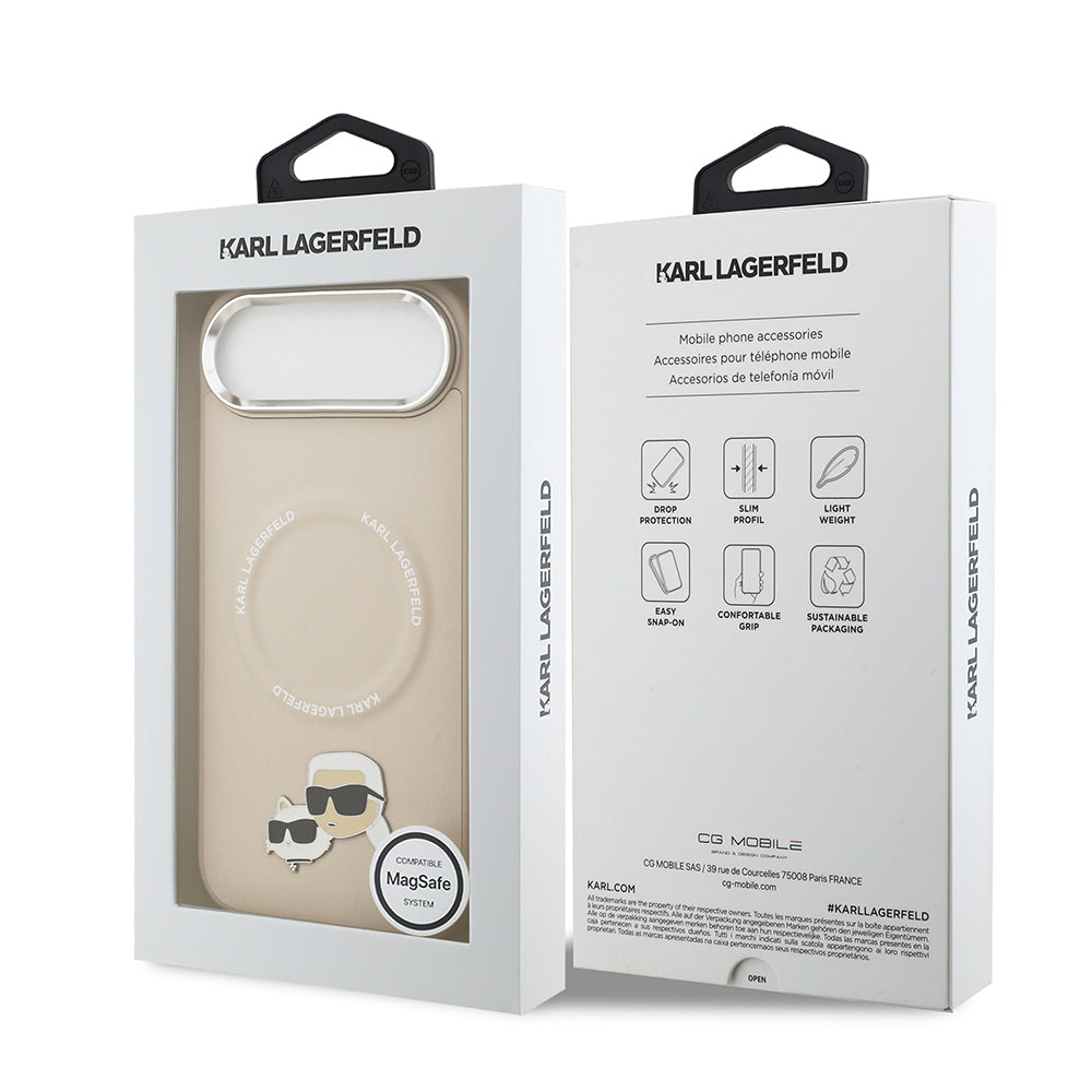 Apple iPhone 17 Air Kılıf Karl Lagerfeld Orjinal Lisanslı M-safe Şarj Özellikli Metal Kamera ve Buton Tasarımlı K&C PU Deri Kapak Gri