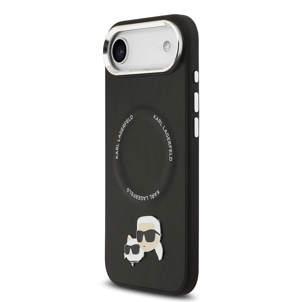 Apple iPhone 17 Air Kılıf Karl Lagerfeld Orjinal Lisanslı M-safe Şarj Özellikli Metal Kamera ve Buton Tasarımlı K&C PU Deri Kapak Gri