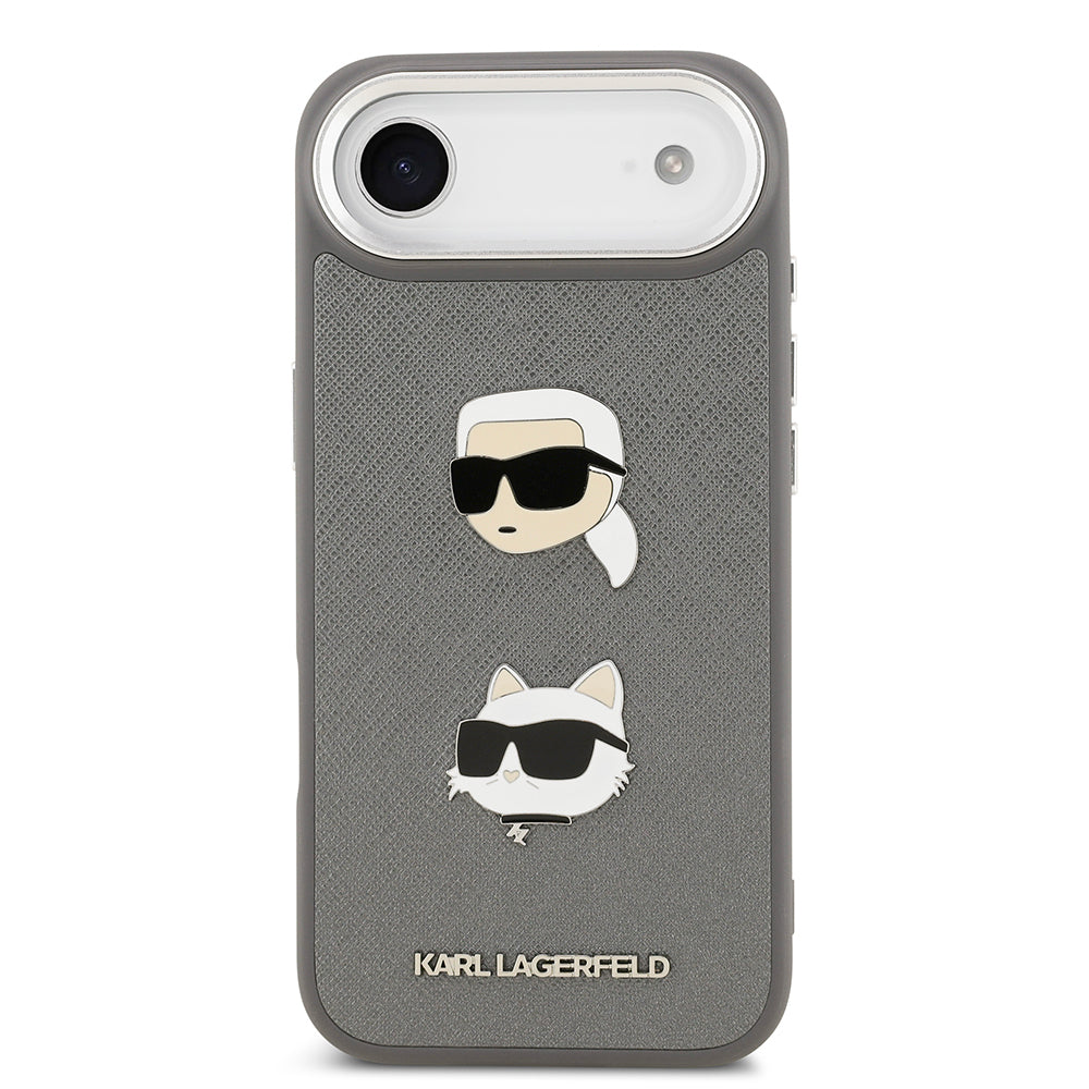 Apple iPhone 17 Air Kılıf Karl Lagerfeld Orjinal Lisanslı Metal Logolu K&C Heads Pin Kapak Gri
