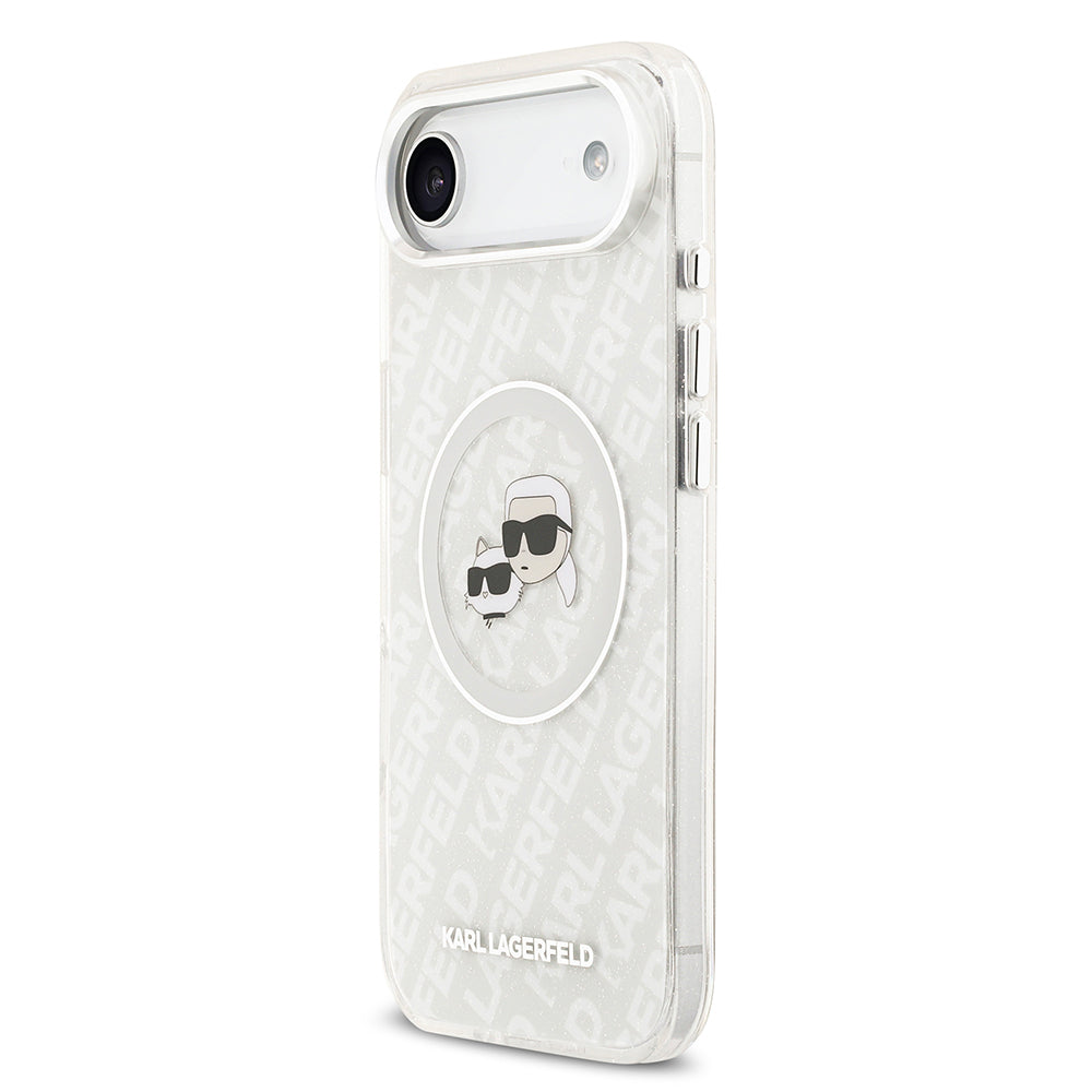 Apple iPhone 17 Air Kılıf Karl Lagerfeld Orjinal Lisanslı Parlayan Simli Karl & Choupette Heads Kapak Siyah