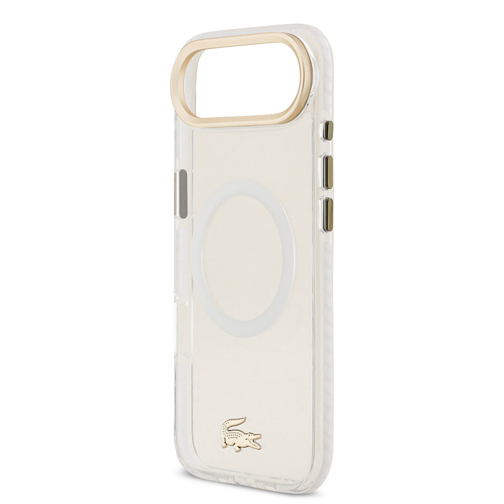 Apple iPhone 17 Air Kılıf Lacoste Orjinal Lisanslı M-safe Şarj Özellikli Gold Timsah Logolu Buzlu Kapak Siyah