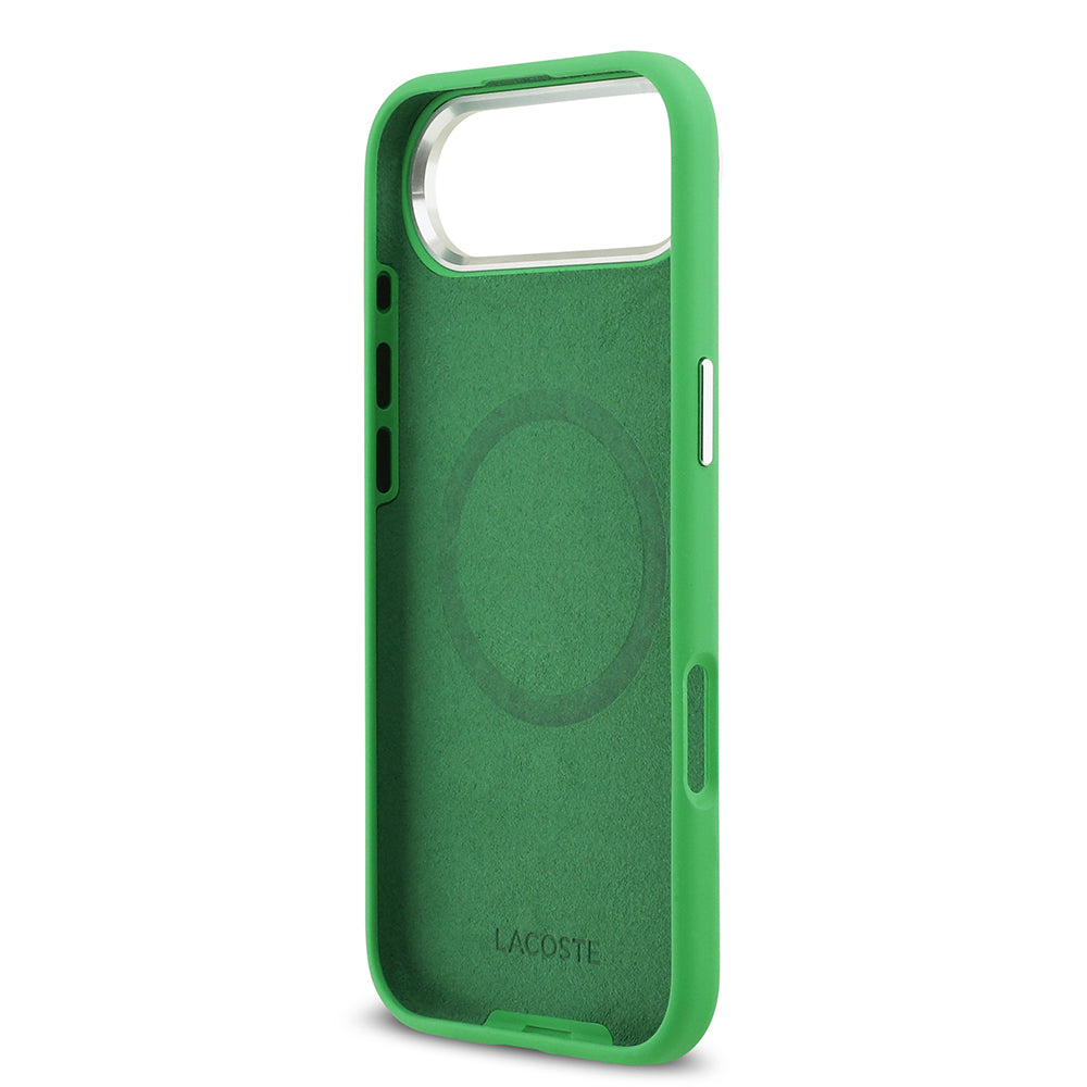 Apple iPhone 17 Air Kılıf Lacoste Orjinal Lisanslı M-safe Şarj Özellikli İkonik Logolu Metal Kamera Çerçeveli Silikon Kapak Yeşil