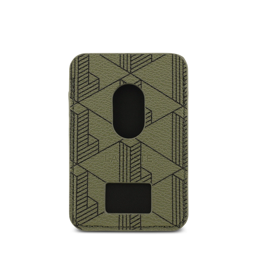 Apple iPhone 17 Air Kılıf Lacoste Orjinal Lisanslı M-safe Şarj Özellikli PU Deri Tasarımlı Kartlıklı Karışık Monogram Desenli Kapak Yeşil