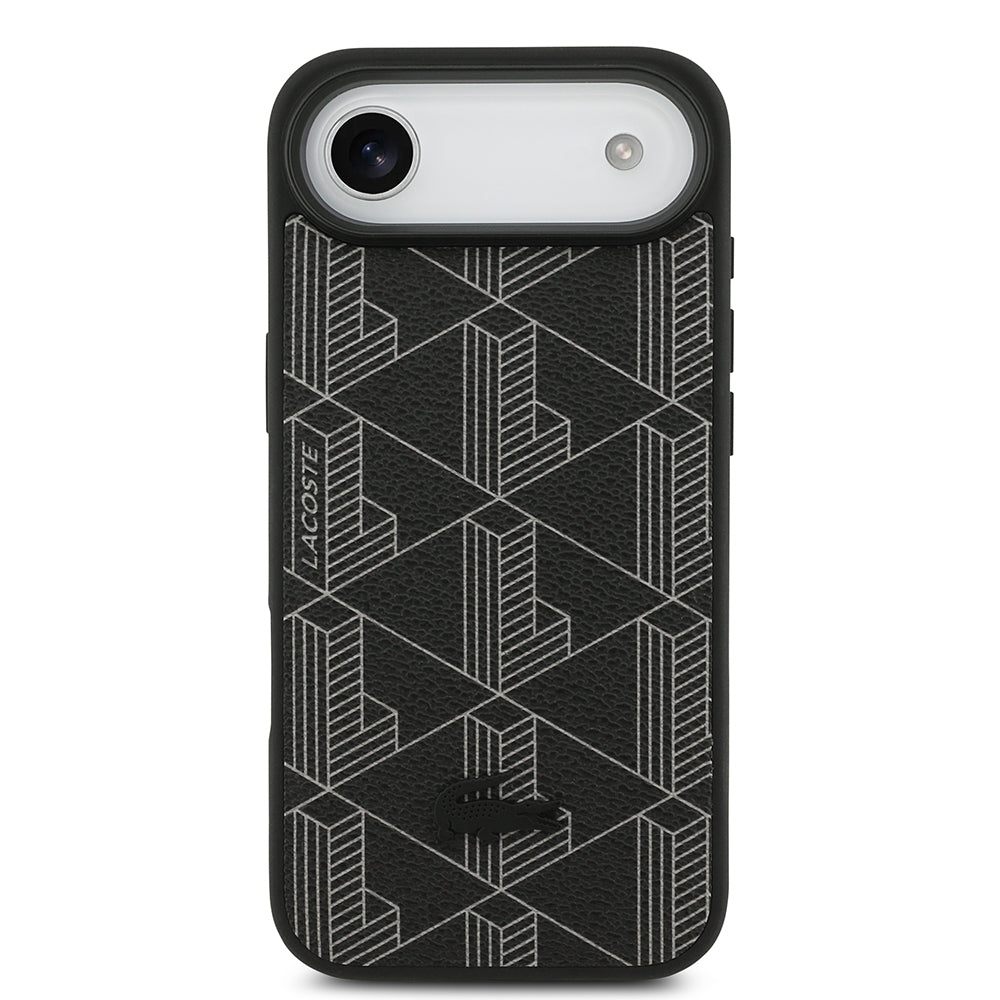 Apple iPhone 17 Air Kılıf Lacoste Orjinal Lisanslı M-safe Şarj Özellikli PU Deri Tasarımlı Kartlıklı Karışık Monogram Desenli Kapak Yeşil