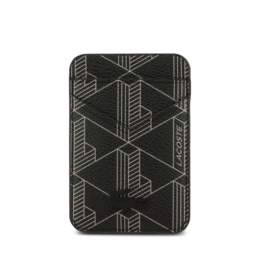 Apple iPhone 17 Air Kılıf Lacoste Orjinal Lisanslı M-safe Şarj Özellikli PU Deri Tasarımlı Kartlıklı Karışık Monogram Desenli Kapak Siyah
