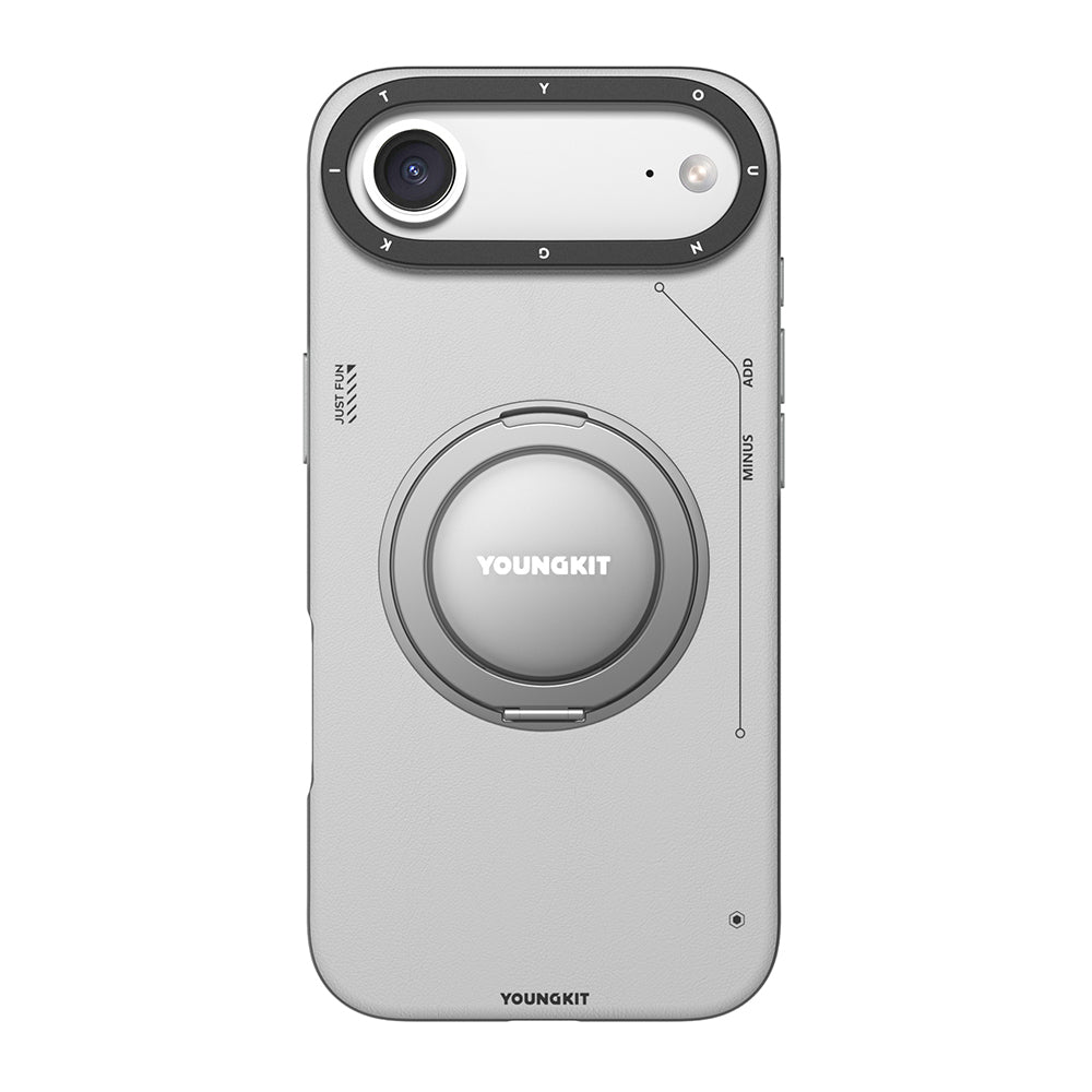 Apple iPhone 17 Air Kılıf M-safe Şarj Özellikli 360 Derece Standlı Basit Mat Deri Desenli Youngkit Tech Leather Serisi Kapak