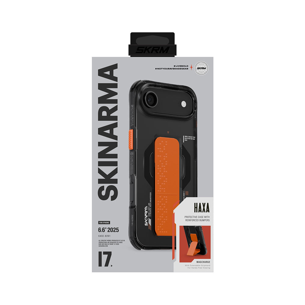 Apple iPhone 17 Air Kılıf M-Safe Şarj Özellikli Airbag Tasarımlı Standlı Skinarma Haxa Kapak Füme