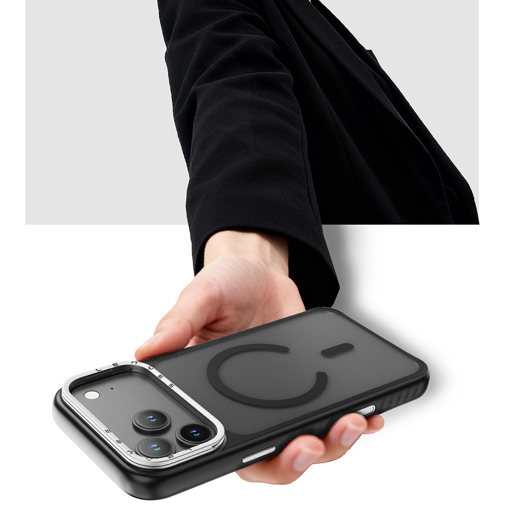 Apple iPhone 17 Air Kılıf M-safe Şarj Özellikli Metal Kamera Standlı Lenyes CK226 PC Kapak Şeffaf