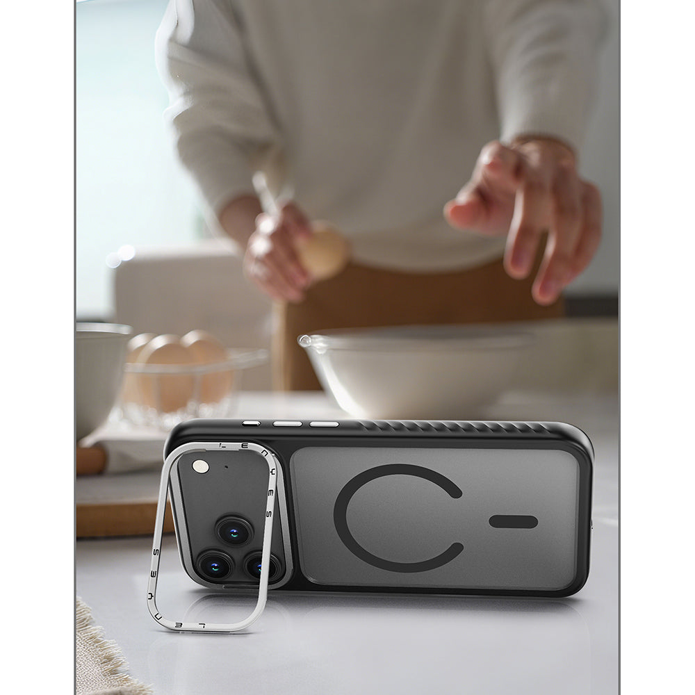 Apple iPhone 17 Air Kılıf M-safe Şarj Özellikli Metal Kamera Standlı Lenyes CK226 PC Kapak Şeffaf