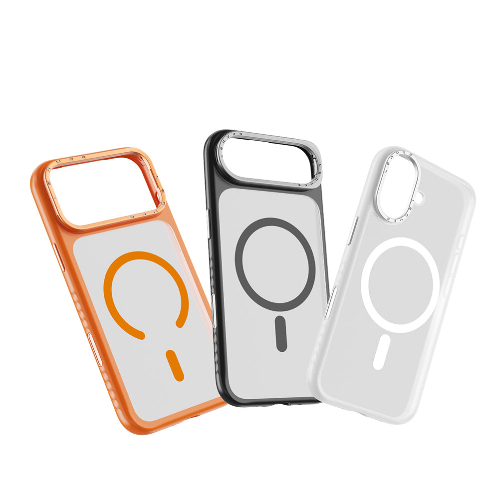 Apple iPhone 17 Air Kılıf M-safe Şarj Özellikli Metal Kamera Standlı Lenyes CK226 PC Kapak Turuncu