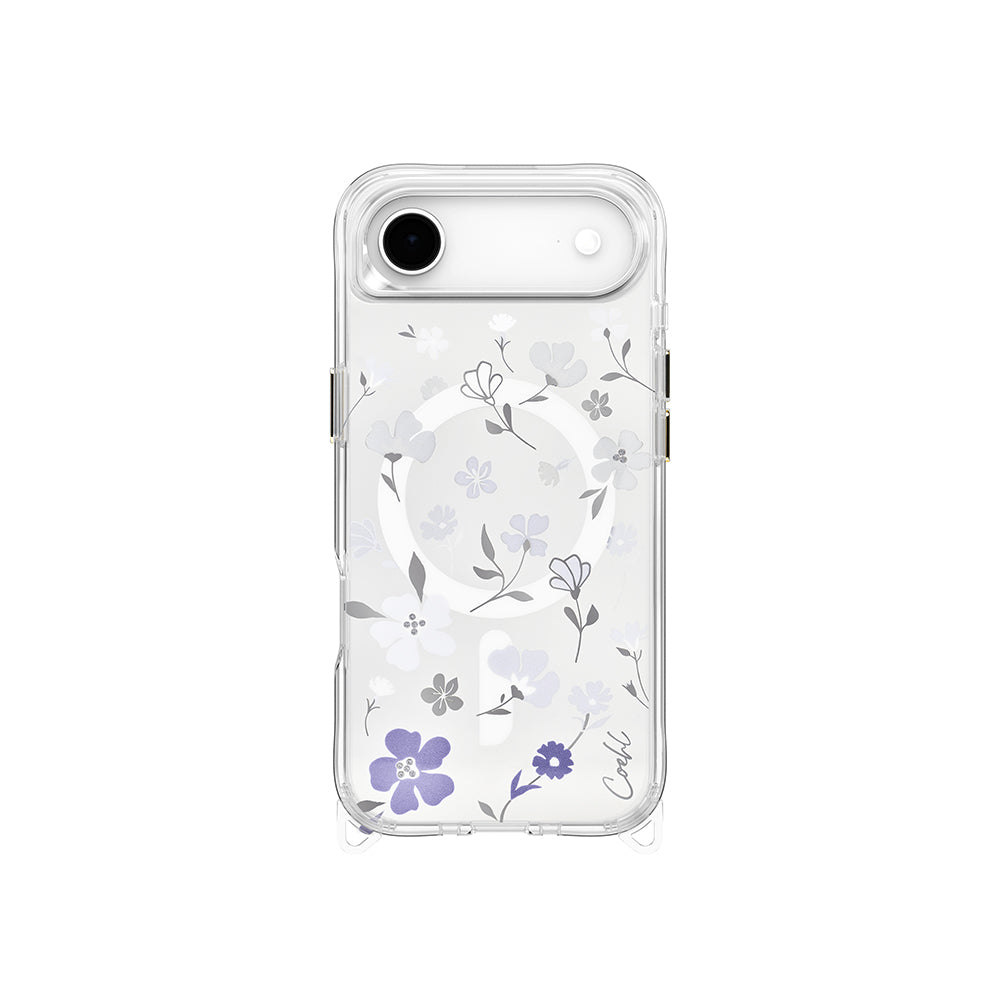 Apple iPhone 17 Air Kılıf M-safe Şarj Özellikli Şeffaf Arka Yüzey Çiçekli Coehl Amara Kapak Lila