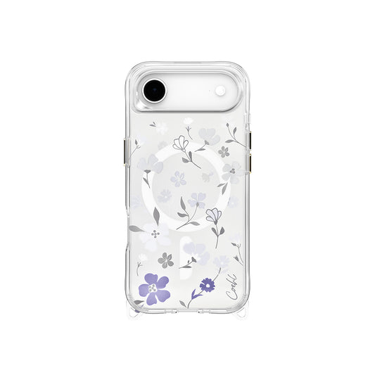 Apple iPhone 17 Air Kılıf M-safe Şarj Özellikli Şeffaf Arka Yüzey Çiçekli Coehl Amara Kapak Lila