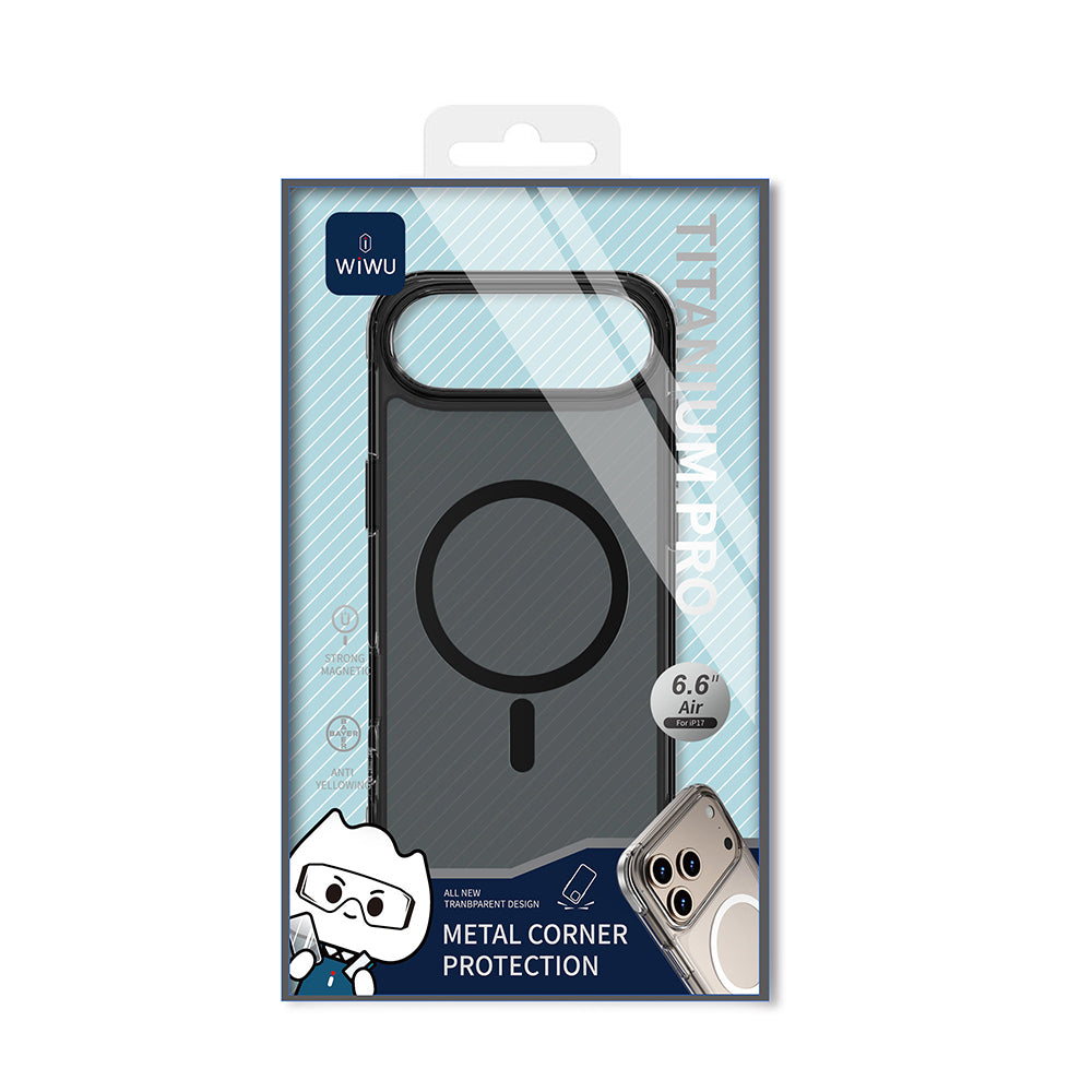 Apple iPhone 17 Air Kılıf M-safe Şarj Özellikli Wiwu MCC-702 Titanyum Pro Serisi Sert PC Kapak Siyah