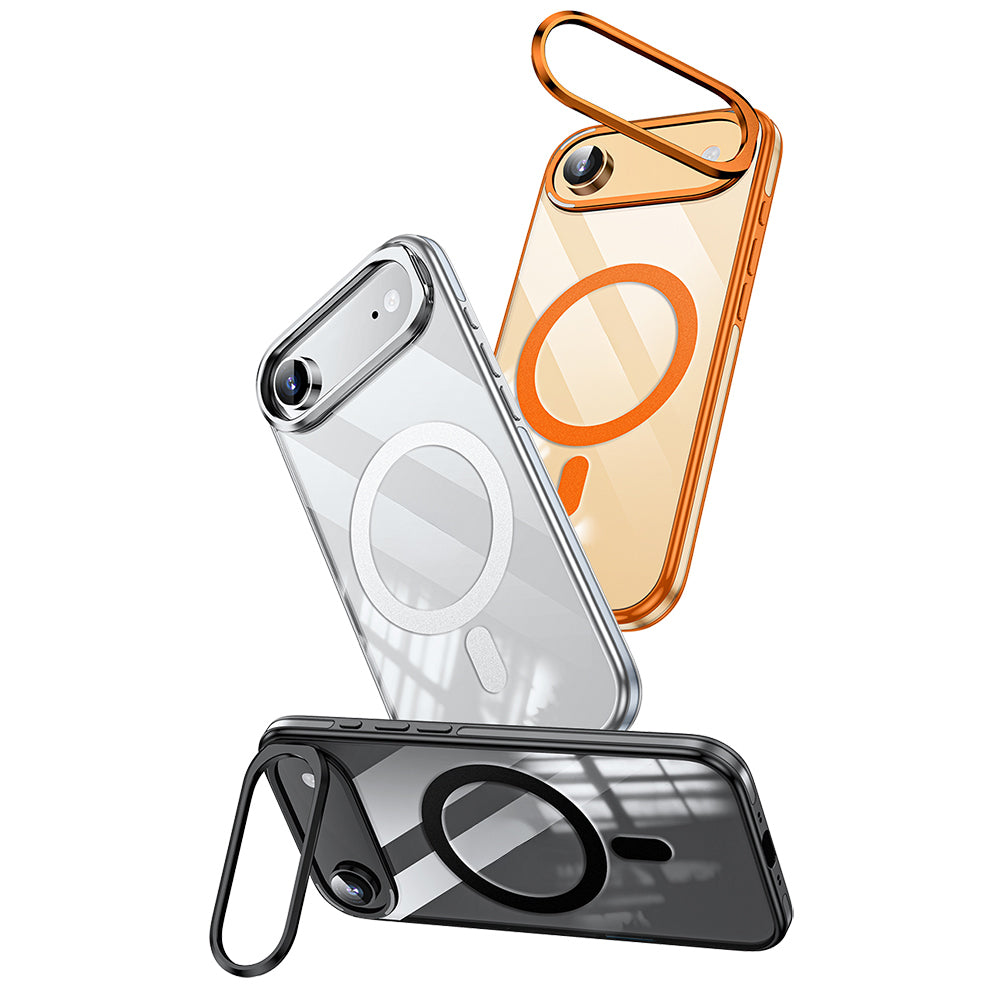 Apple iPhone 17 Air Kılıf M-safe Şarj Özellikli Wlons Standlı Efsane Kapak Gümüş