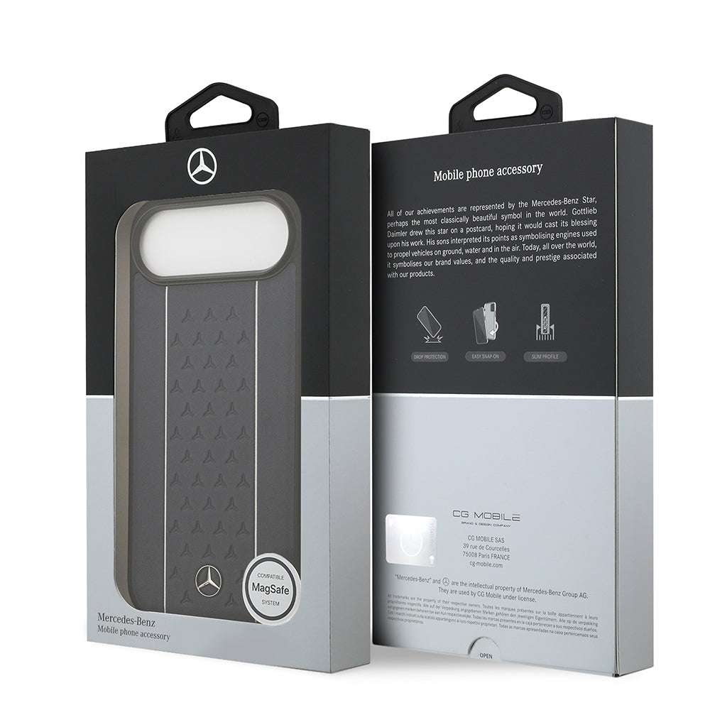 Apple iPhone 17 Air Kılıf Mercedes Benz Orjinal Lisanslı M-safe Şarj Özellikli Şeritli Yıldız Desenli Metal Logolu Deri Kapak Lacivert