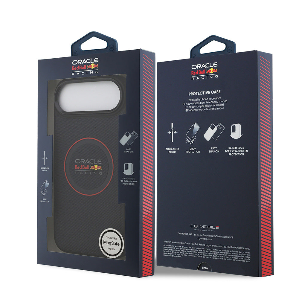 Apple iPhone 17 Air Kılıf Redbull Orjinal Lisanslı M-safe Şarj Özellikli Kırmızı Halka ve Logo Kabartmalı PU Deri Kapak Siyah