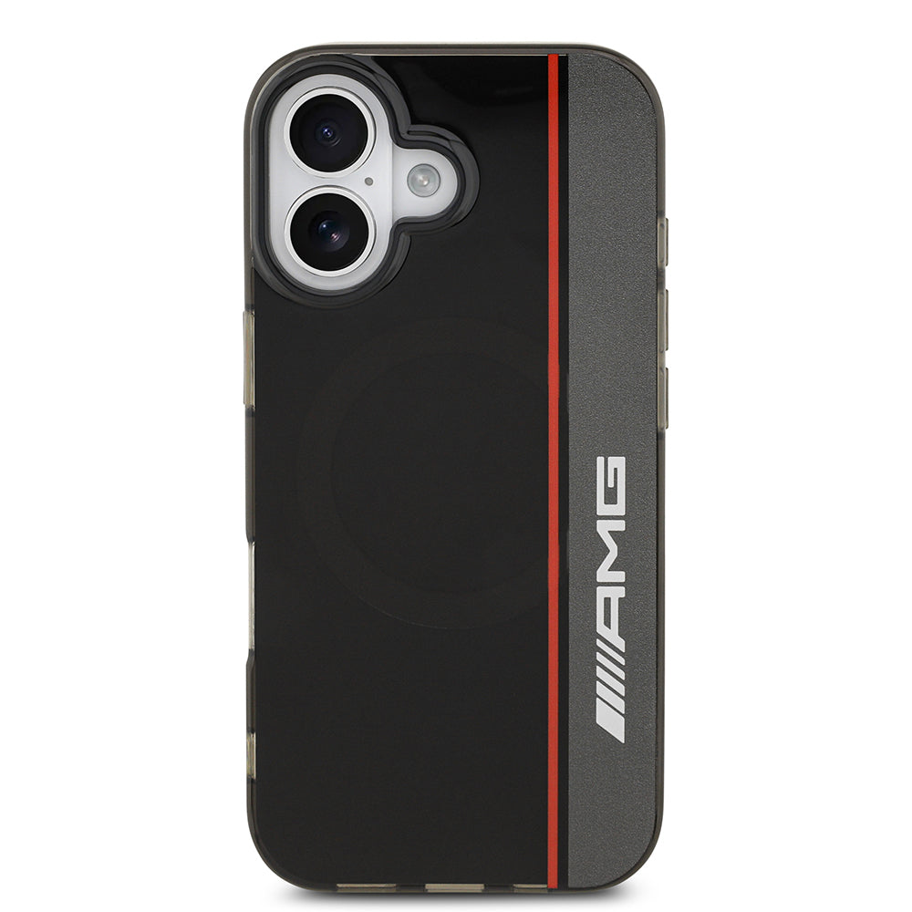 Apple iPhone 17 Kılıf AMG Orjinal Lisanslı M-safe Şarj Özellikli IML Baskı Logolu Çift Katmanlı Bow Lines Kapak Siyah